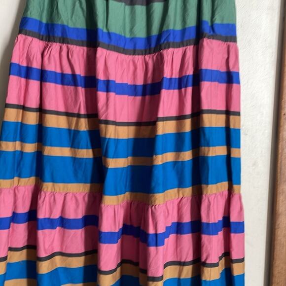 STAUD Sea Tiered Striped Stretch cotton Midi Skirt Multi Formentera Stripe - Picture 6 of 16